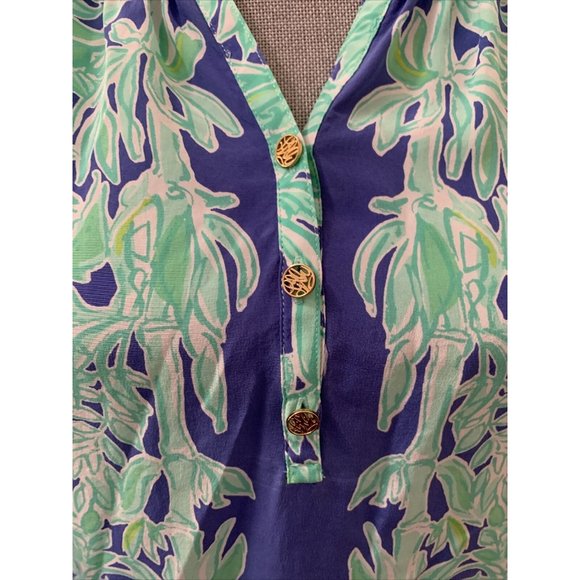 Lilly Pulitzer 100% Silk Top XXS Blue White Sleeveless Beautiful Buttons RARE - Picture 2 of 7